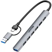 UNITEK International H1209AGY01, USB Type-C, 5 000 Mbit/s, gris, aluminium, câble rond, 140,5 mm