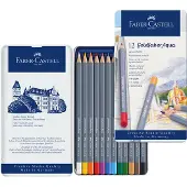 Faber-Castell Boîte métal 12 crayons de couleur aquarellables Goldfaber Aqua