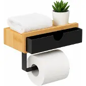 Relaxdays Bambus Toilettenpapierhalter mit Ablage