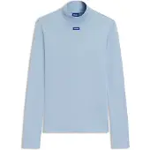 Hugo Blue Top à col montant en coton stretch avec étiquette logotée