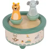 Small Foot Boîte à musique - COMPANY - Safari - Animaux en bois - Mélodie apaisante - 12x12x12 cm