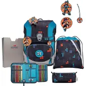DERDIEDAS sac d'école ErgoFlex Tiny Schulranzenset 5 pièces Ninja Fighter bleu marine