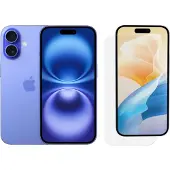 Apple iPhone 16 128 Go Bleu + BlueBuilt Protège-écran Verre