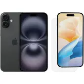 Apple iPhone 16 128 Go Noir + BlueBuilt Protège-écran Verre