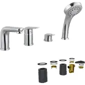 Linie Tibo robinet baignoire sur gorge 4 trous avec douchette chrome brillant