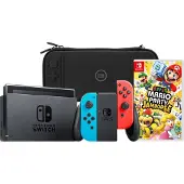 Nintendo Switch Bleu/Rouge + Mario Party Jamboree + BlueBuilt Housse de Protection