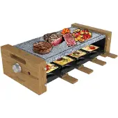 Cecotec Raclette Cheese&Grill 8600 Wood AllStone. Puissance 1200 W, Plaque en pierre naturelle, 8 poêlons individuels