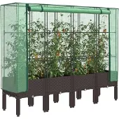 vidaXL Lit surélevé avec serre aspect rotin 160x40x140 cm