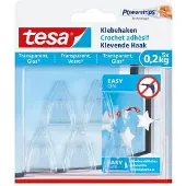 TESA Crochet adhésif pour les surfaces transparentes et le verre 0,2 kg, 5 pièces