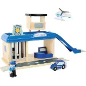 Small Foot - Commissariat De Police Et Accessoires En Bois Certifié 100 Fsc Matériel Inclus Compatible Avec Tous Les Rails Jouets 10899 Multicolore