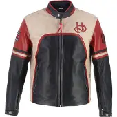 Helstons Veste en cuir de moto Indianapolis, noir/beige/rouge, M