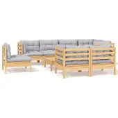vidaXL Ensemble salon de jardin 9 pièces avec coussins gris pin massif