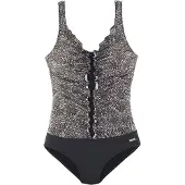 LASCANA Maillot de bain modelant 'Powder' brocart / noir / blanc
