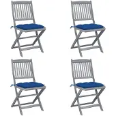 vidaXL Chaises de jardin pliantes 4 pièces avec coussins en bois massif d'acacia