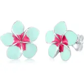 Elli Boucles d'oreilles 'Frangipani Blüte' azur / rose / argent