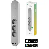 Hombli Smart Socket - 3 prises - prise française (type E) - 1x USB 1x USB-C avec interrupteur - App avec moniteur d'énergie/compteur de consommation - Protection contre les surtensions - 1
