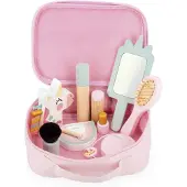 Janod Jouet d'imitation - - Mallette beauté Licorne - 10 accessoires en bois - 3 ans et plus - Rose