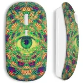 MANIACASE Souris Sans Fil - Psychedelic Eye - Vert - Clé USB WiFi incluse - Compatible Mac et PC