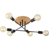 QAZQA Plafonnier Art Déco Noir avec Bois 6 Lumières - Sydney