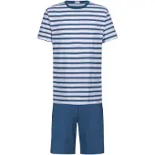 Mey Pyjama court 'Sky Stripes' bleu clair / bleu foncé / rose