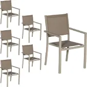 Happy Garden Lot De 6 Chaises En Aluminium Taupe - Textilène Taupe