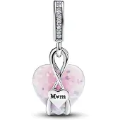 Pandora Pendentif Maman Coeur Opalin, (Argent sterling 925, Opale Synthétique, Zircone)