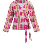 IZIA Cardigan beige clair / turquoise / jaune foncé / magenta