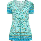 Usha Chemisier turquoise / marron / blanc