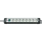 Brennenstuhl Premium-Line extension socket H05VV-F 3G1,5 - Rallonge - entrée, entrée alimentation - prises de sortie : 8 (alimentation) - 3,0m - noir, gris clair (1951580100)