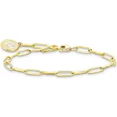 Thomas Sabo Charm bracelet en émail blanc scintillant doré à froid, (15 cm, Argent 925, Émail)