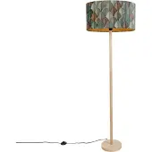 QAZQA Lampadaire en bois avec abat-jour ovale en velours motif feuille 50cm - Mels
