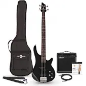 Gear4Music Pack Guitare Basse Chicago Noir + Ampli 15 W & Accessoires