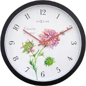Nextime Horloge murale Knautia en plastique noir Ø 30,5 cm Horloge de jardin d'intérieur/extérieur