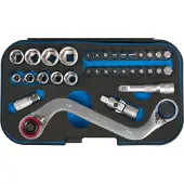 SW-Stahl 36015L Jeu de clés à douilles 1/4 pouce 33 pièces I Coffret de cliquets auto I Coffret de cliquets moto I Coffret de noix I Douilles hexagonales