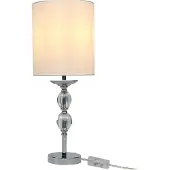 Relaxdays Lampe de table , pied en verre, abat-jour en tissu, culot E27, H x P : 50 x 18,5 cm, motif cristal, lampe de table avec câble, blanc/argent