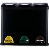 Relaxdays Poubelle , 3 compartiments, 24 L, pédale, seau intérieur, trieur de déchets de cuisine, D x L x H : 39,5 x 46 x 26,5 cm, fer, noir