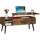 Relaxdays Table basse avec rangement, H x l x P : 46 x 100 x 40 cm, rabattable, 2 compartiments latéraux, table basse de style industriel, marron/noir