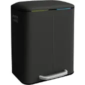 Relaxdays Poubelle , 2 compartiments, 2 x 20 l, seaux intérieurs amovibles, fermeture en douceur, pédale, métal, poubelle de tri sélectif pour la cuisine, noir