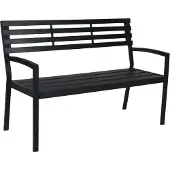 Relaxdays Banc de jardin , 2 places, H x L x P : 88 x 128 x 59 cm, plastique et métal, banc de jardin, terrasse, balcon, noir