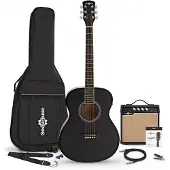 Gear4Music Guitrare Électro-Acoustique dÉtude Noire Ampli Acoustique 15 W et Accessoires
