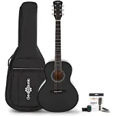 Gear4Music Parlour Acoustic Guitar & Accessory Pack by Black