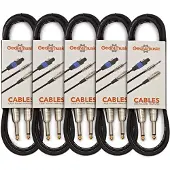 Gear4Music Lot de 5 Câbles Jack pour Instrument 1 m