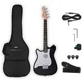 Gear4Music VISIONSTRING Mini Left-Handed Electric Guitar with In-Built Speaker Black
