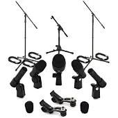 SubZero Complete 5 Piece Drum Microphone Pack with Stands & Cables