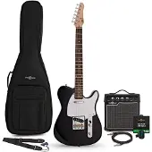Gear4Music Guitare Électrique Knoxville Noire Ampli 10 W &amp; Ensemble d'Accessoires