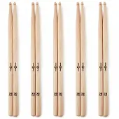 Gear4Music 2B Wood Tip Hickory Drumsticks 5 Pack