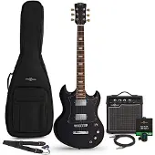 Gear4Music Brooklyn Select Electric Guitar Black 10W Guitar Amp & Accessory Pack