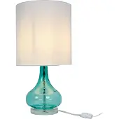 Relaxdays Lampe de table , pied en verre et abat-jour en tissu, E27, H x P : 62 x 30,5 cm, lampe de table avec câble, salon, blanc/bleu