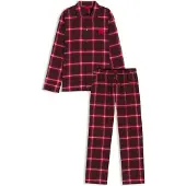 HUGO Pyjama en coton à carreaux avec étiquettes logotées