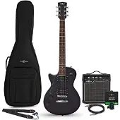 Gear4Music New Jersey Left Handed Electric Guitar Black 10W Guitar Amp & Accessory Pack